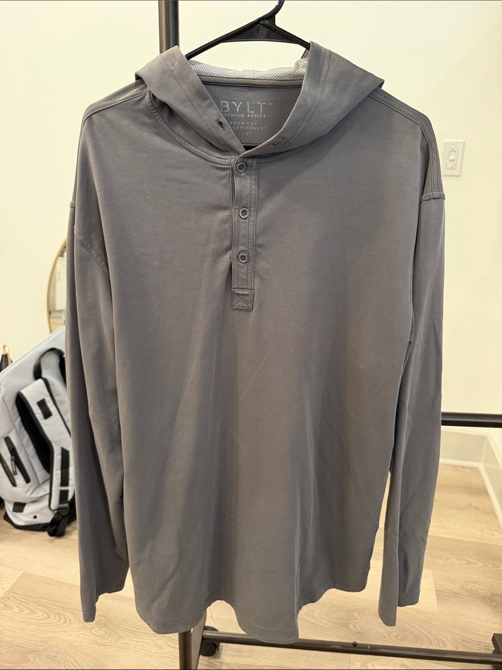 BYLT Essentials Men’s Gray Hooded Henley